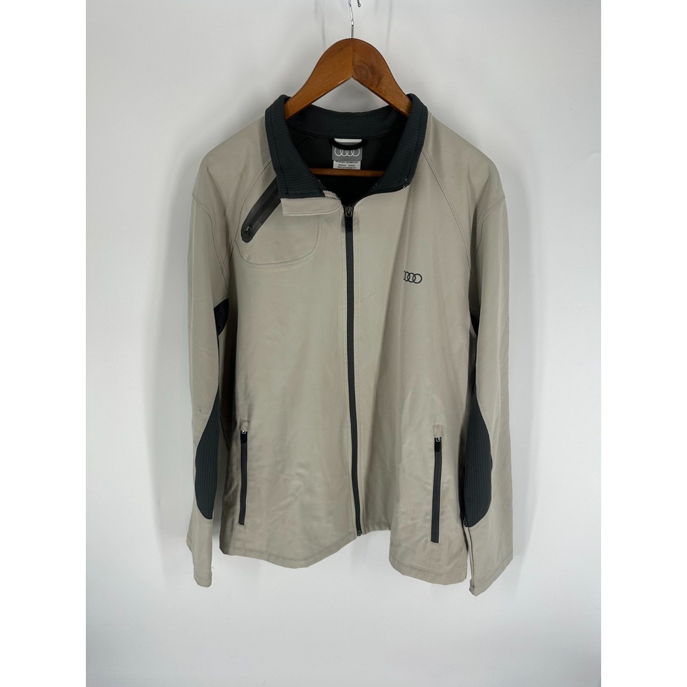 Audi Athletic Colorblock Full Zip Windbreaker Jacket Light Gray Black Size L